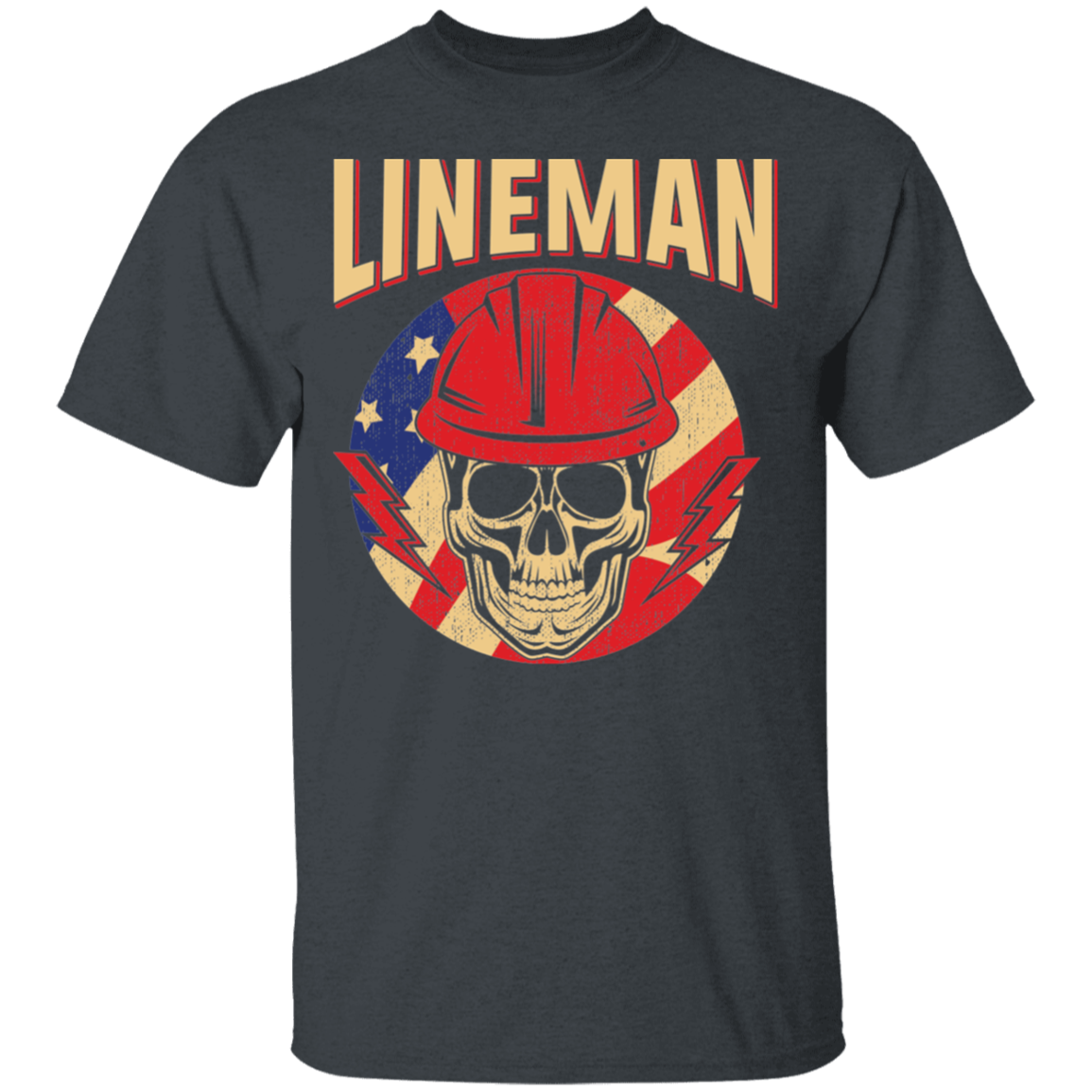 Lineman American Flag Skull T-Shirt
