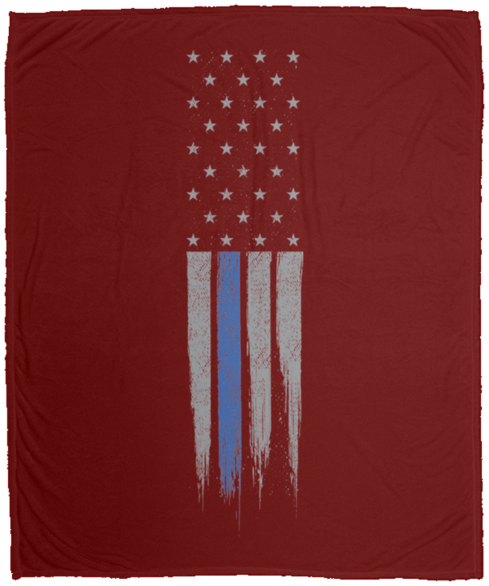 Law Enforcement Thin Blue Line American Flag Fleece Blanket - 50x60