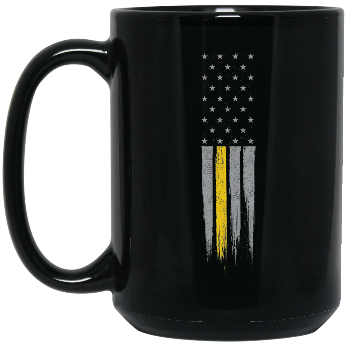 Wheel Spin Addict 15 oz Mug, Dispatch Thin Yellow Line American Flag Black Mug