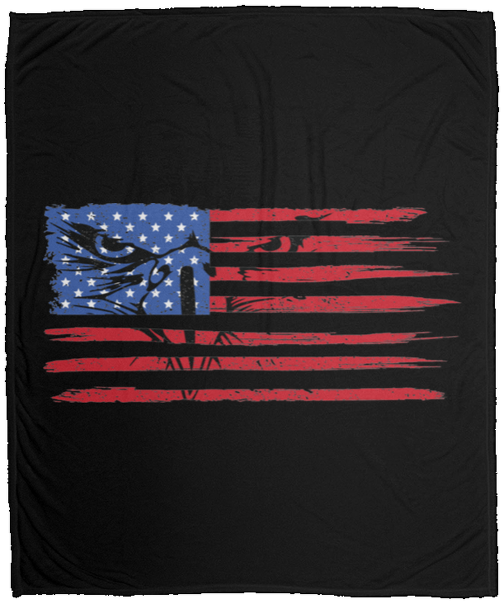 American Flag Bald Eagle Patriot Fleece Blanket - 50x60