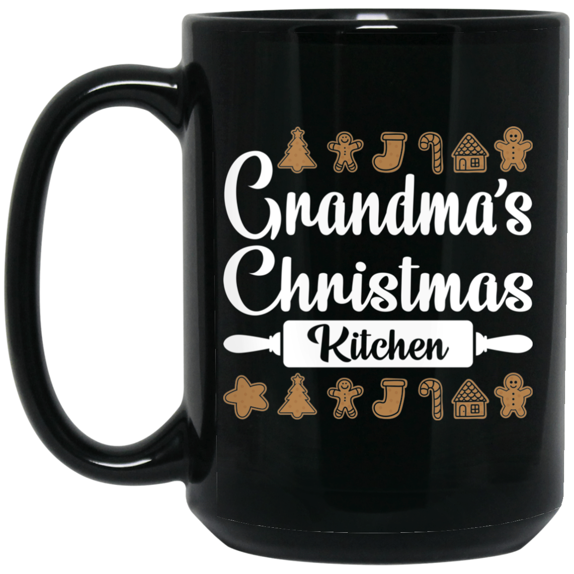Wheel Spin Addict 15 oz Mug, Grandma's Christmas Kitchen Cookies Black Mug
