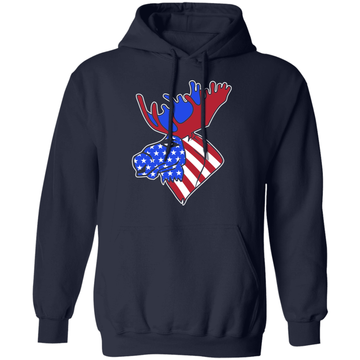 Moose American Flag USA Pullover Hoodie