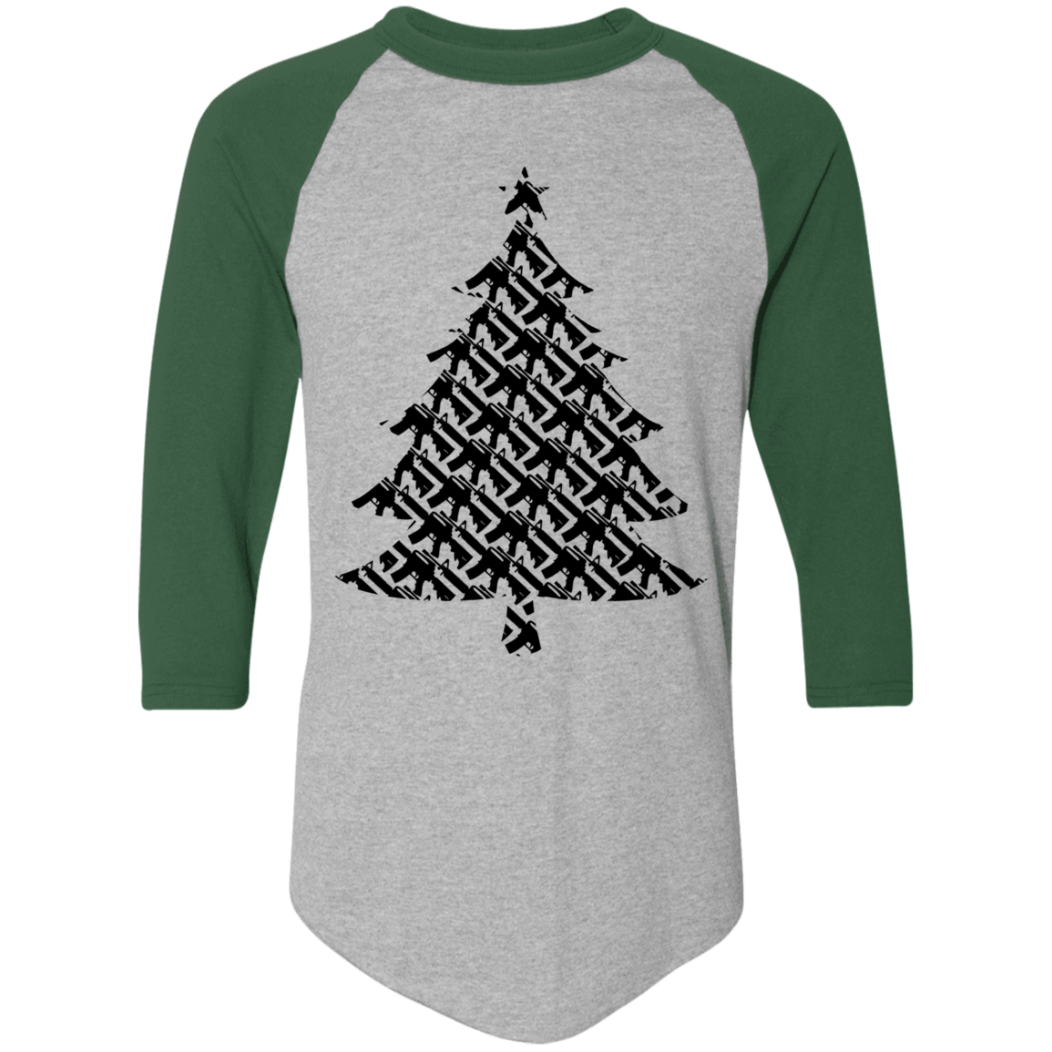 Rifle Firearm Christmas Tree Ugly Christmas Baseball Raglan T-Shirt