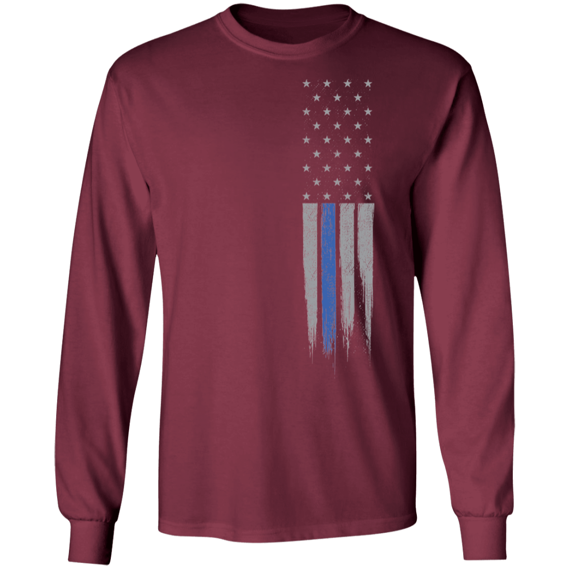 Police Officer Thin Blue Line American Flag Long Sleeve T-Shirt