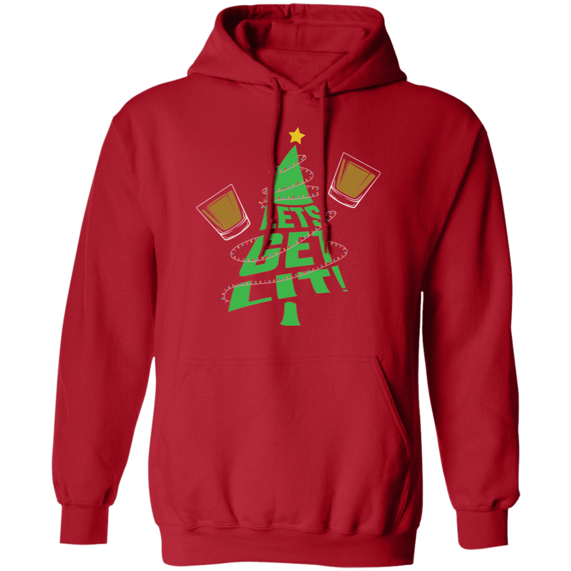 Lets Get Lit Christmas Tree Ugly Christmas Pullover Hoodie