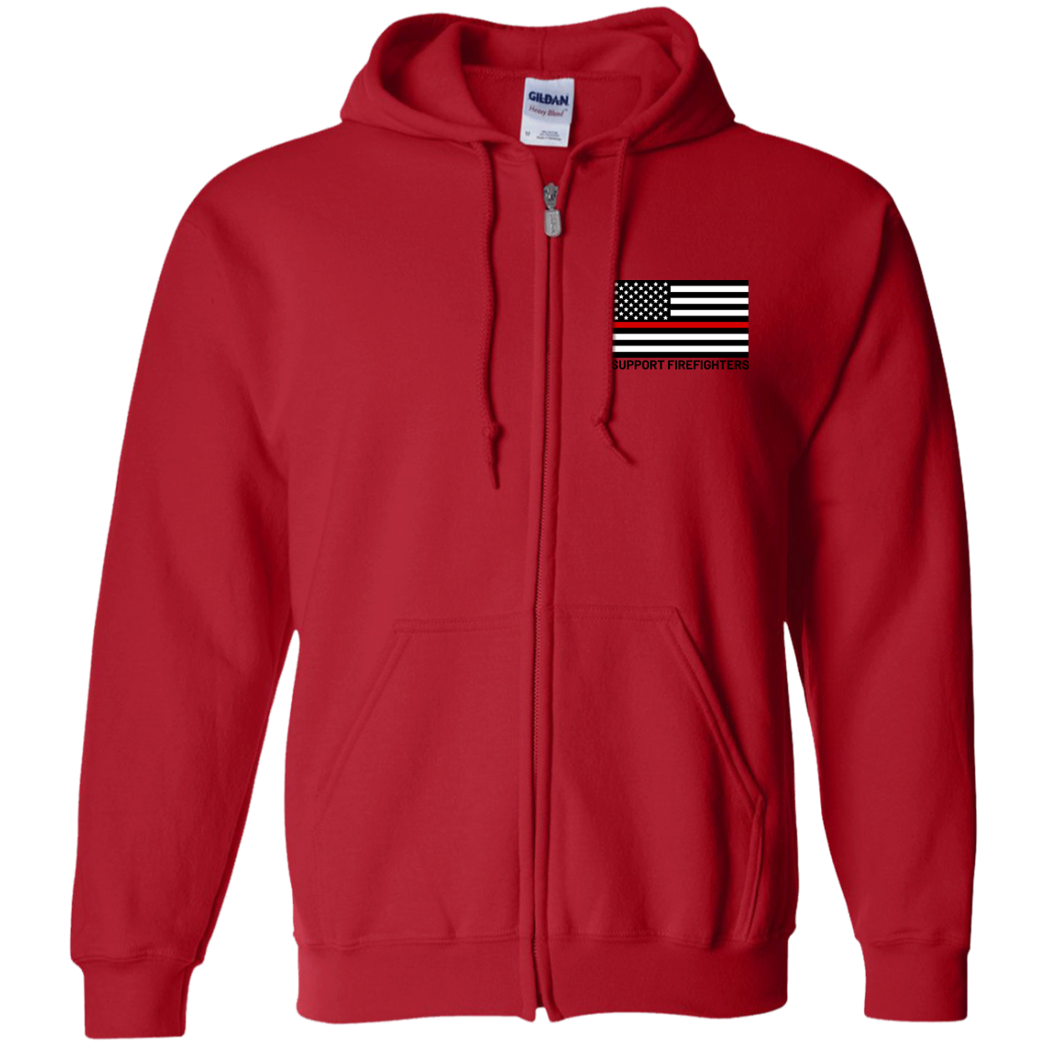 Support Firefighters Thin Red Line American Flag Zip Up Hooded Sweatshirt