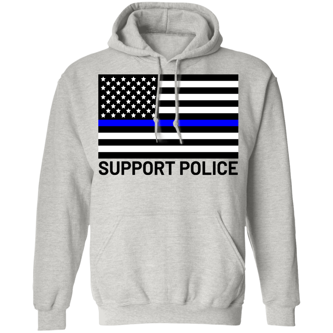 Support Police Blue Line American Flag Pullover Hoodie