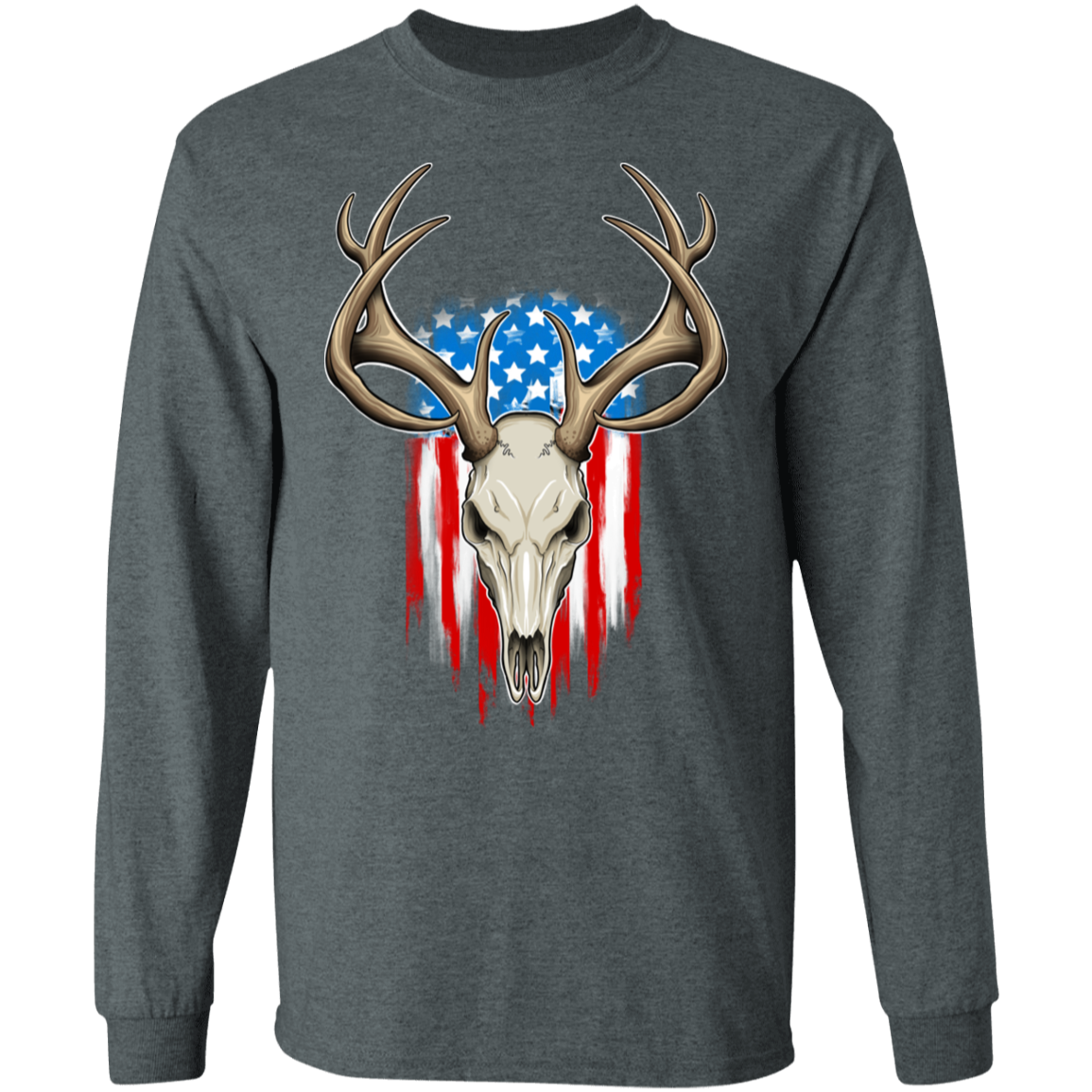 Hunting Skull American Flag Long Sleeve T-Shirt