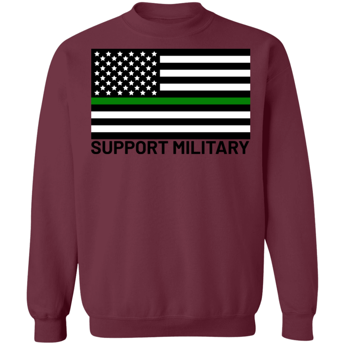 Support Military Green Line American Flag Crewneck Sweatshirt