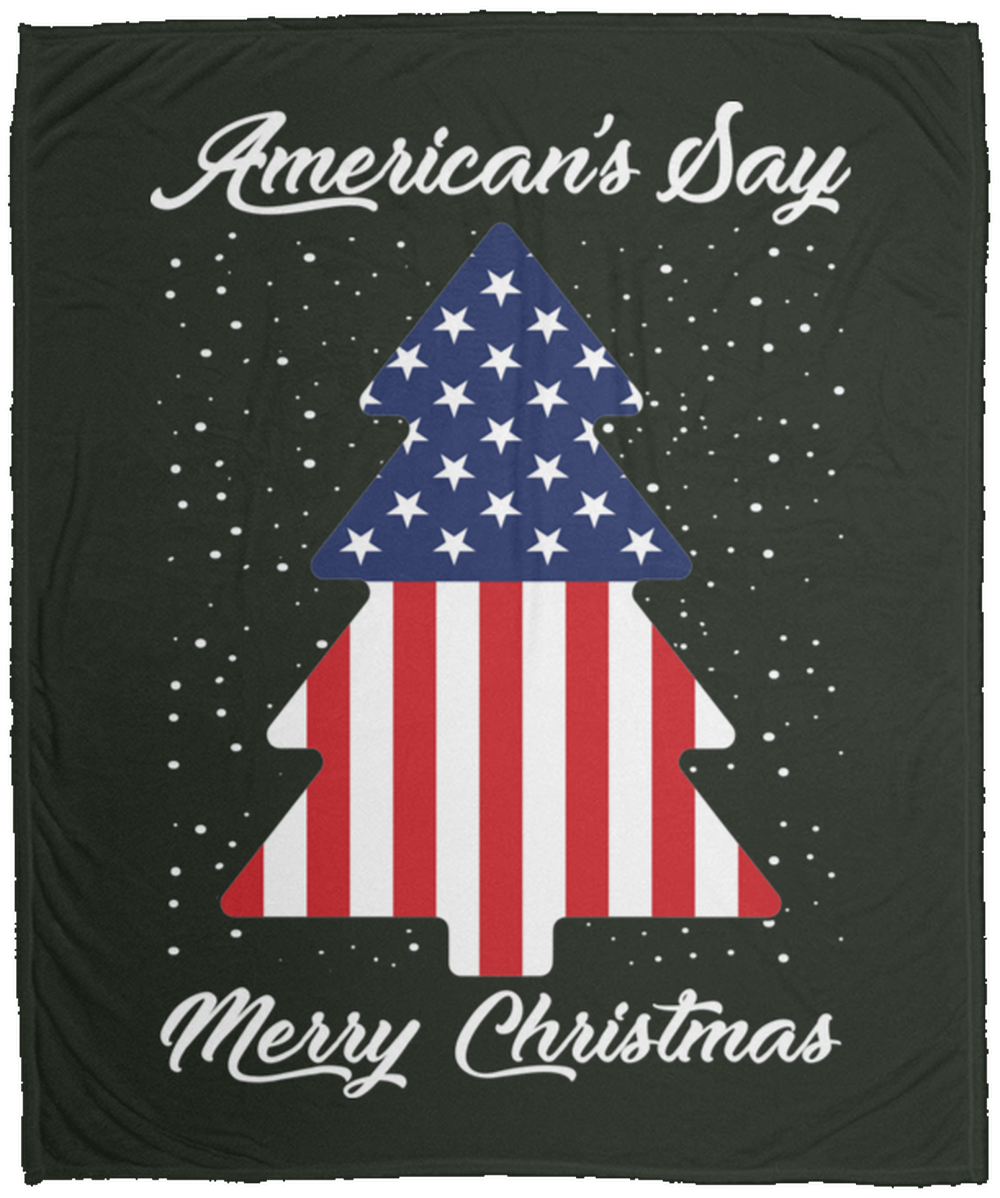 American's Say Merry Christmas Tree Fleece Blanket - 50x60