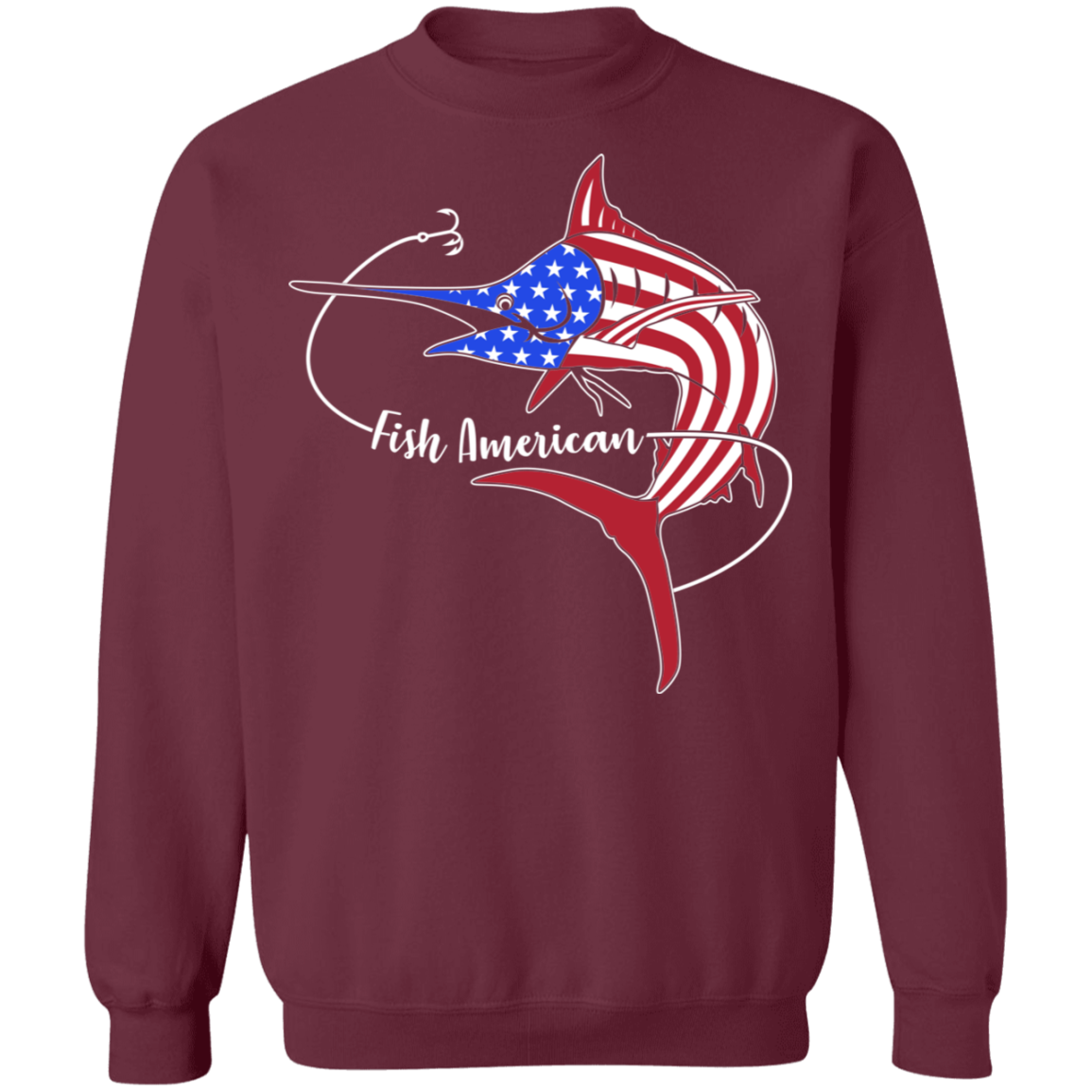 Marlin Fish Saltwater American Flag USA Crewneck Sweatshirt