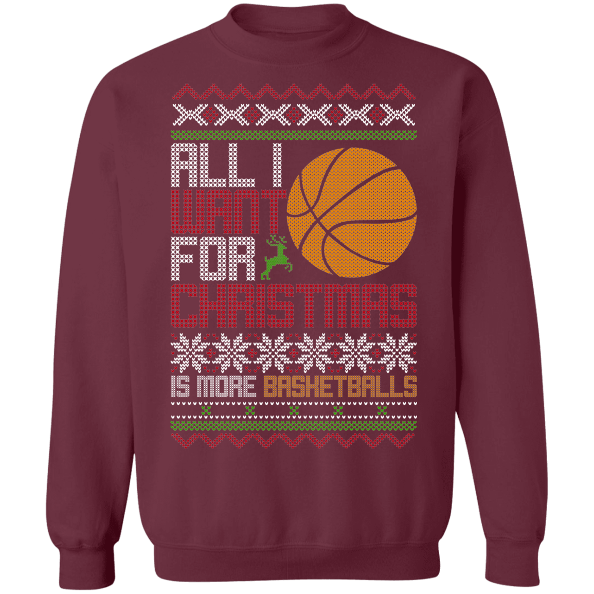 All I Want For Christmas Is More Basketballs Christmas Party Crewneck Sweatshirt