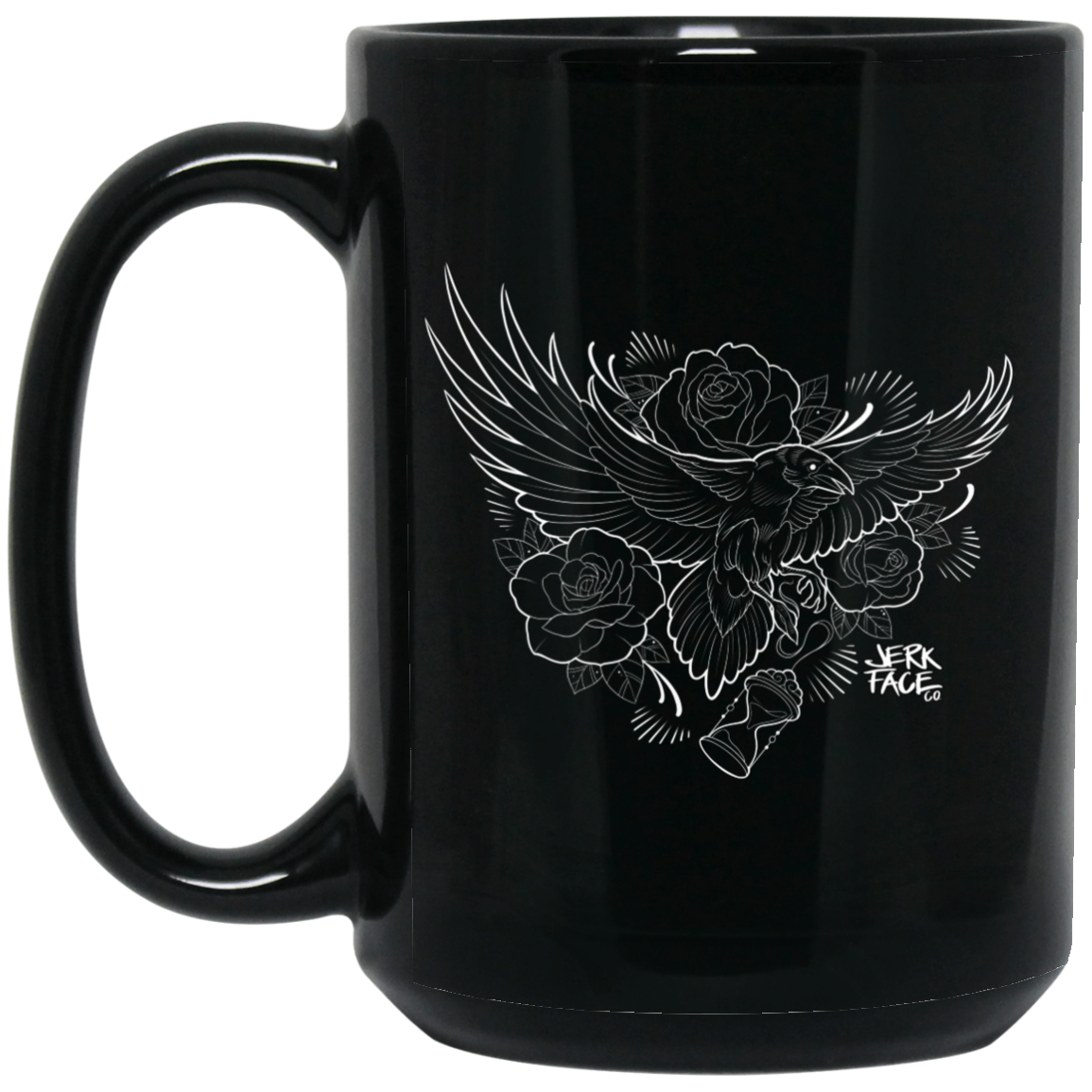 Raven and Hourglass Outline 15 oz. Black Coffee Mug