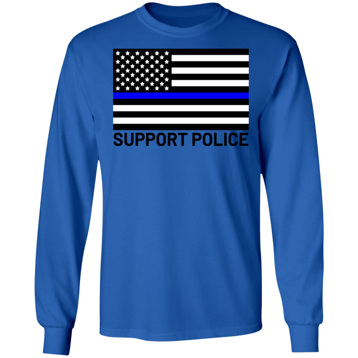 Support Police Blue Line American Flag Long Sleeve T-Shirt