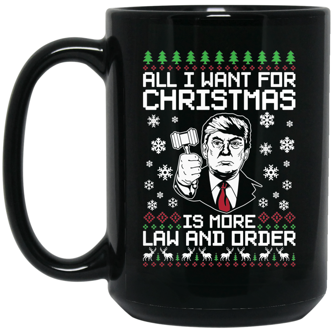 Wheel Spin Addict 15 oz Mug, Trump Law and Order Christmas Black Mug