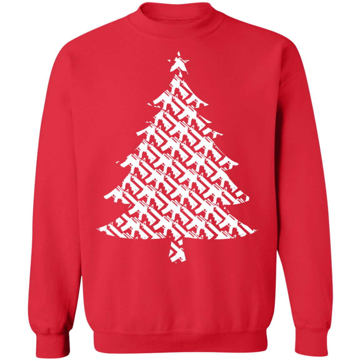 Rifle Firearm Christmas Tree Ugly Christmas Crewneck Sweatshirt