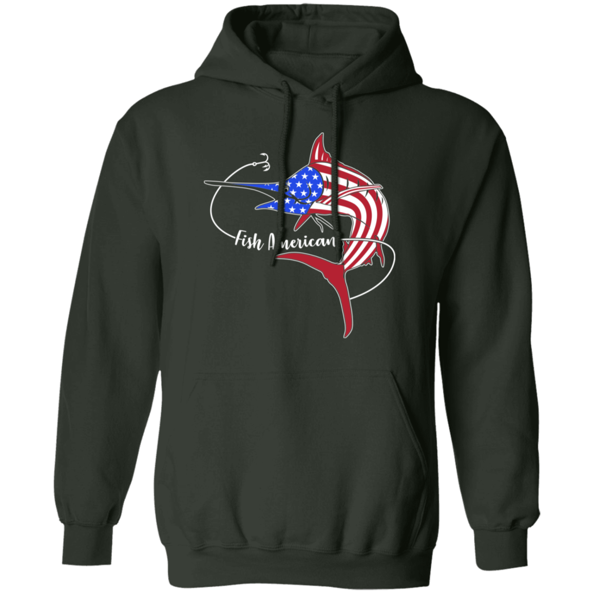 Marlin Fish Saltwater American Flag USA Pullover Hoodie