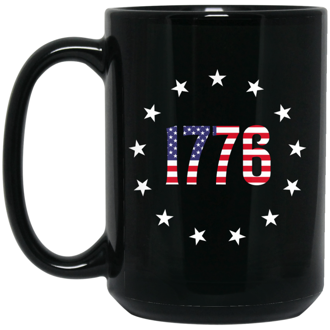 Wheel Spin Addict 15 oz Mug, 1776 Betsy Ross American Flag Black Mug