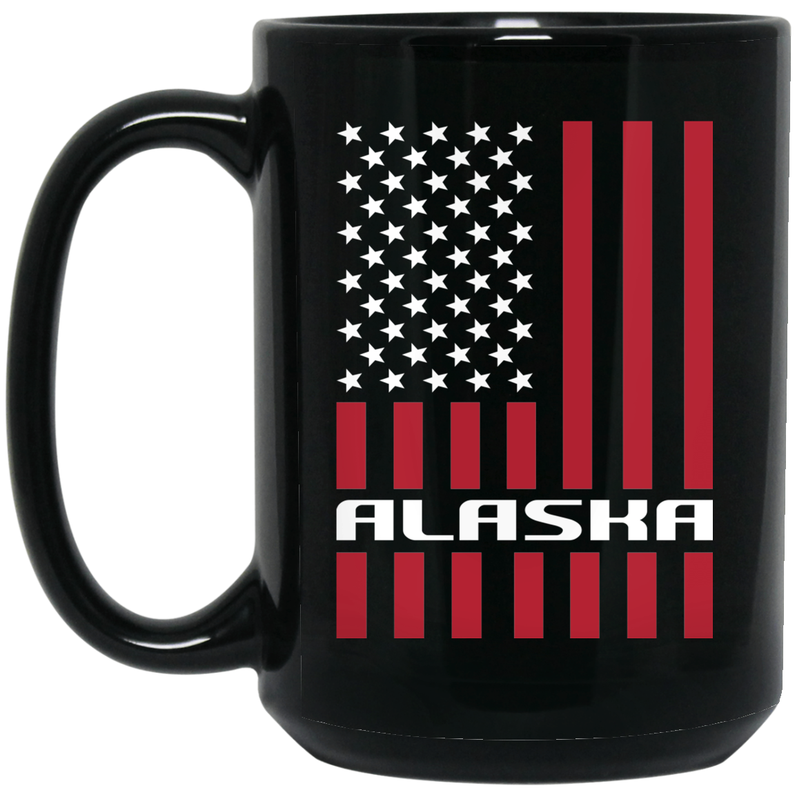 Wheel Spin Addict 15 oz Mug, Alaska American Flag Black Mug