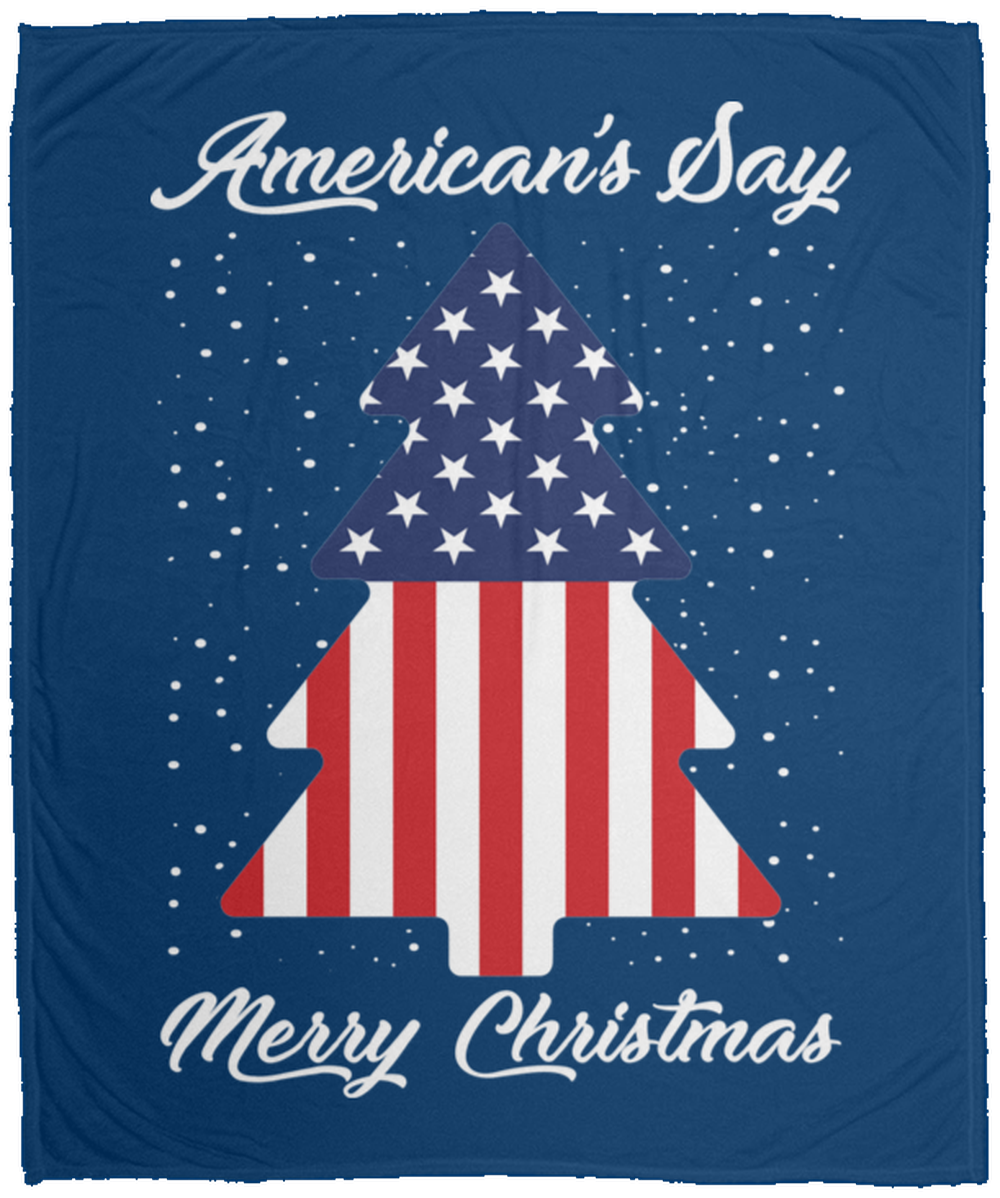 American's Say Merry Christmas Tree Fleece Blanket - 50x60