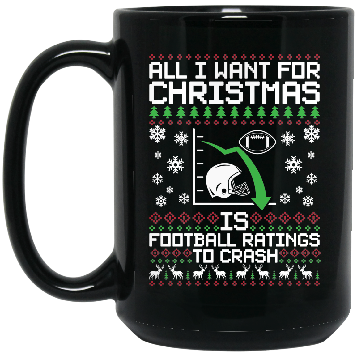 Wheel Spin Addict 15 oz Mug, I Want Football Ratings To Crash Christmas Black Mug