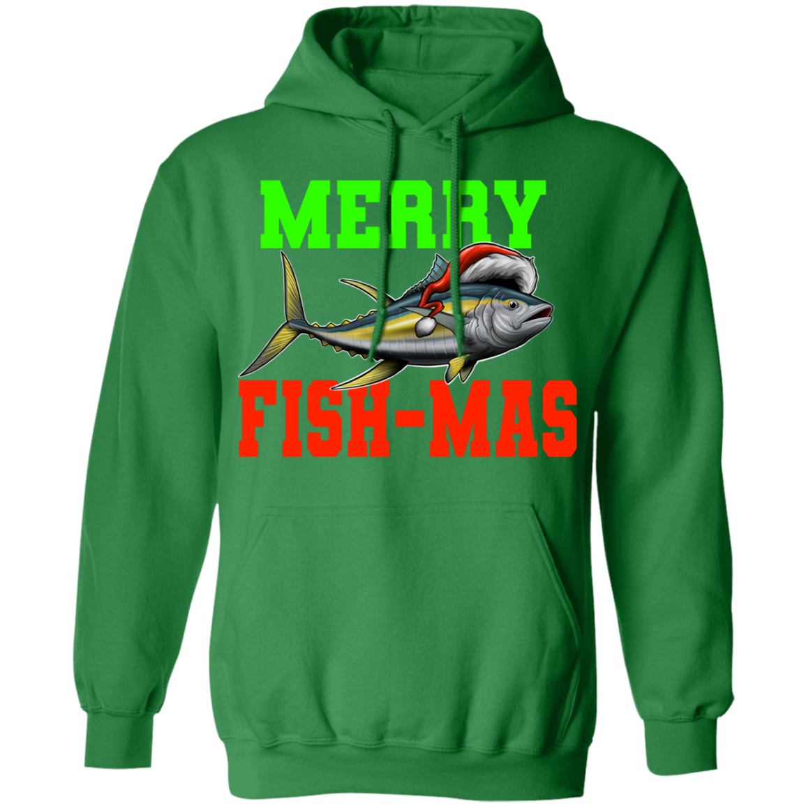 Merry Fishmas Saltwater Yellowtail Ugly Christmas Pullover Hoodie