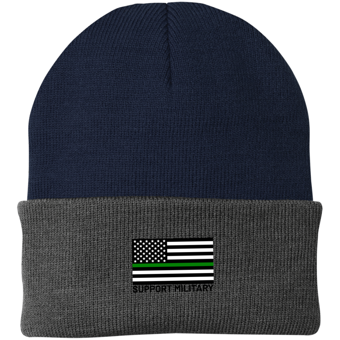 Support Military Thin Green Line American Flag Beanie Cap