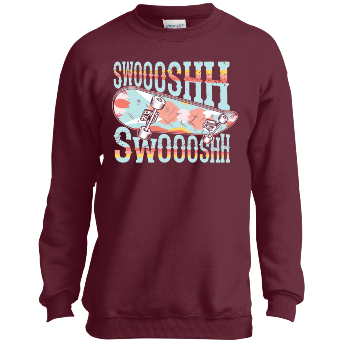 Swoosh Swoosh Skateboard Skateboarding Youth Crewneck Sweatshirt