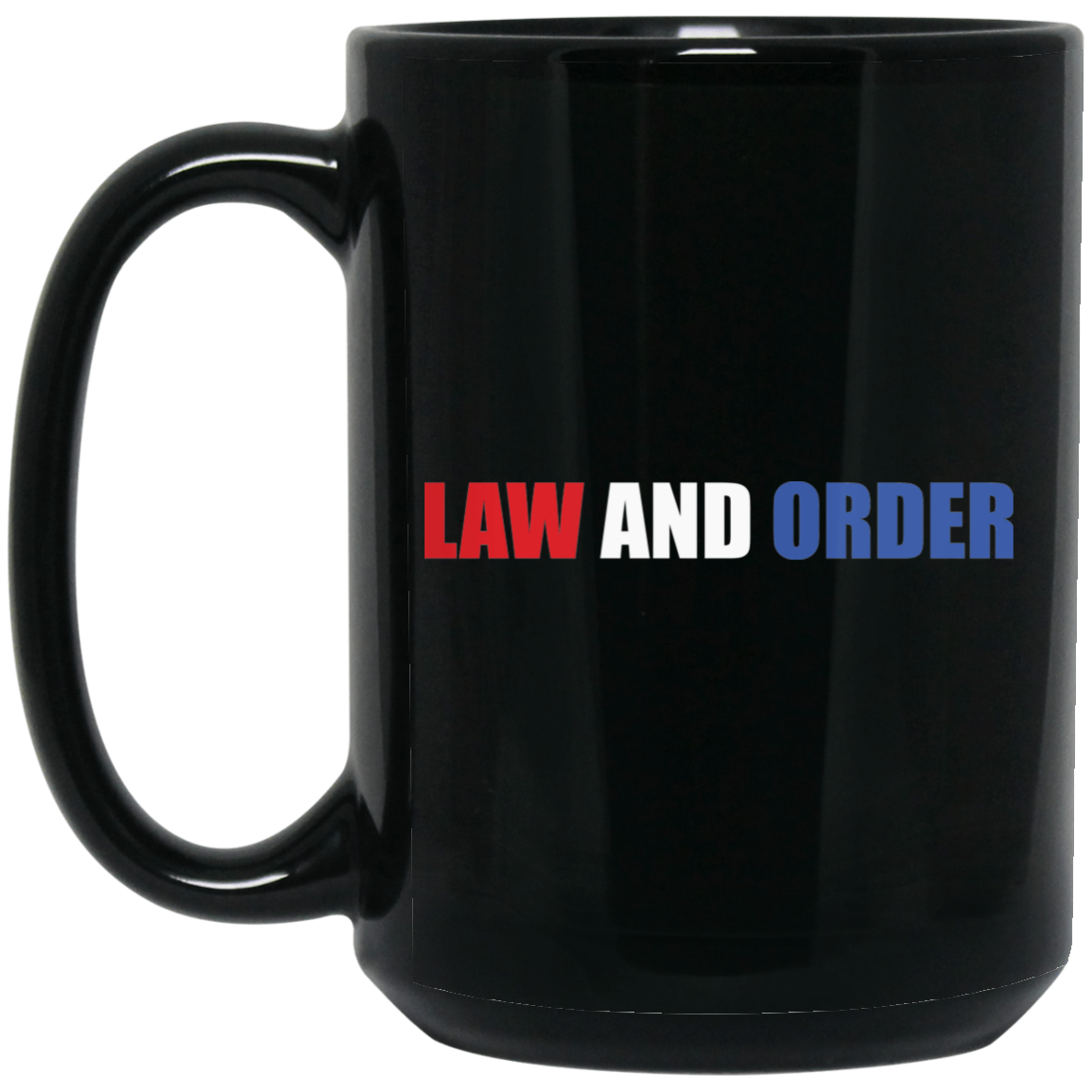 Wheel Spin Addict 15 oz Mug, Law and Order Red White and Blue Black Mug
