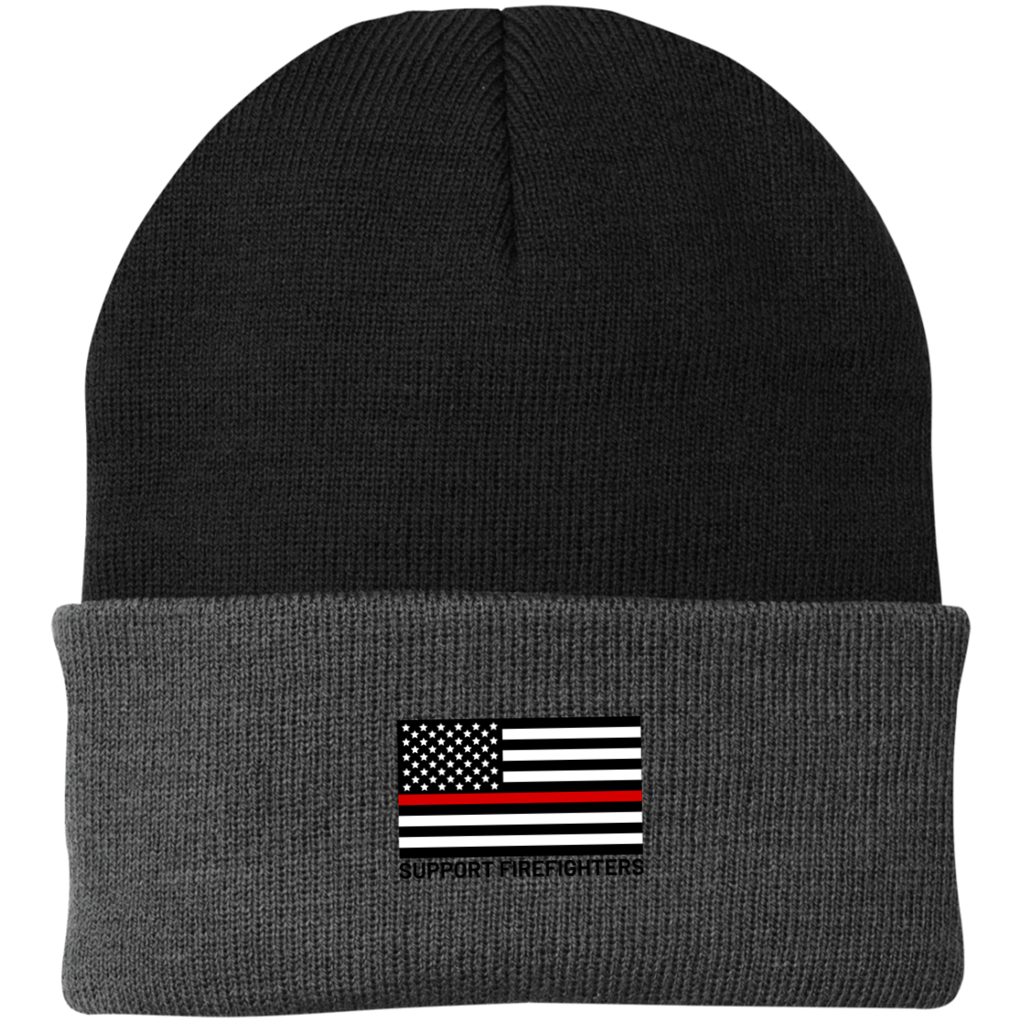 Support Firefighters Thin Red Line American Flag Beanie Cap