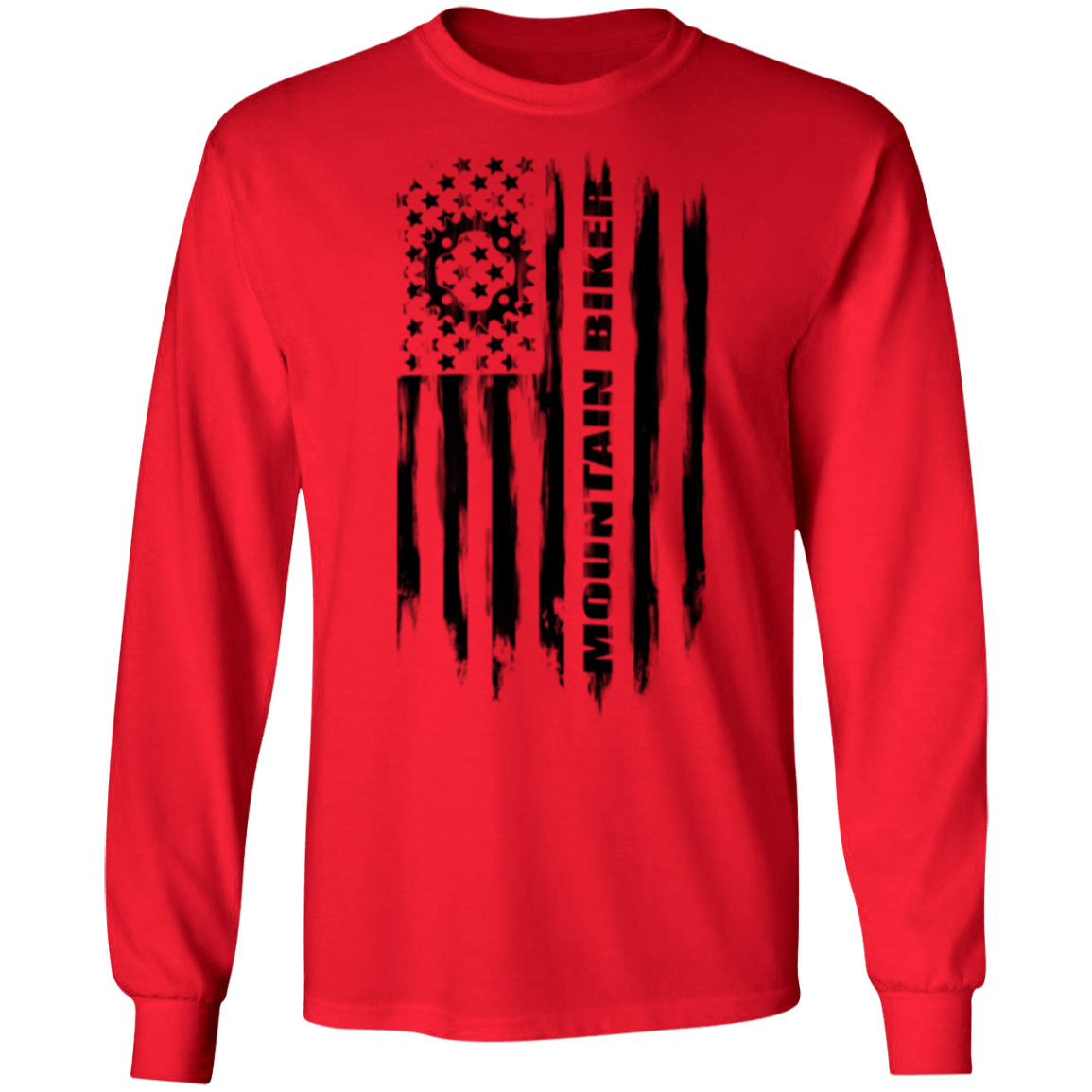 Mountain Biker Biking Cyclist American Flag Long Sleeve T-Shirt