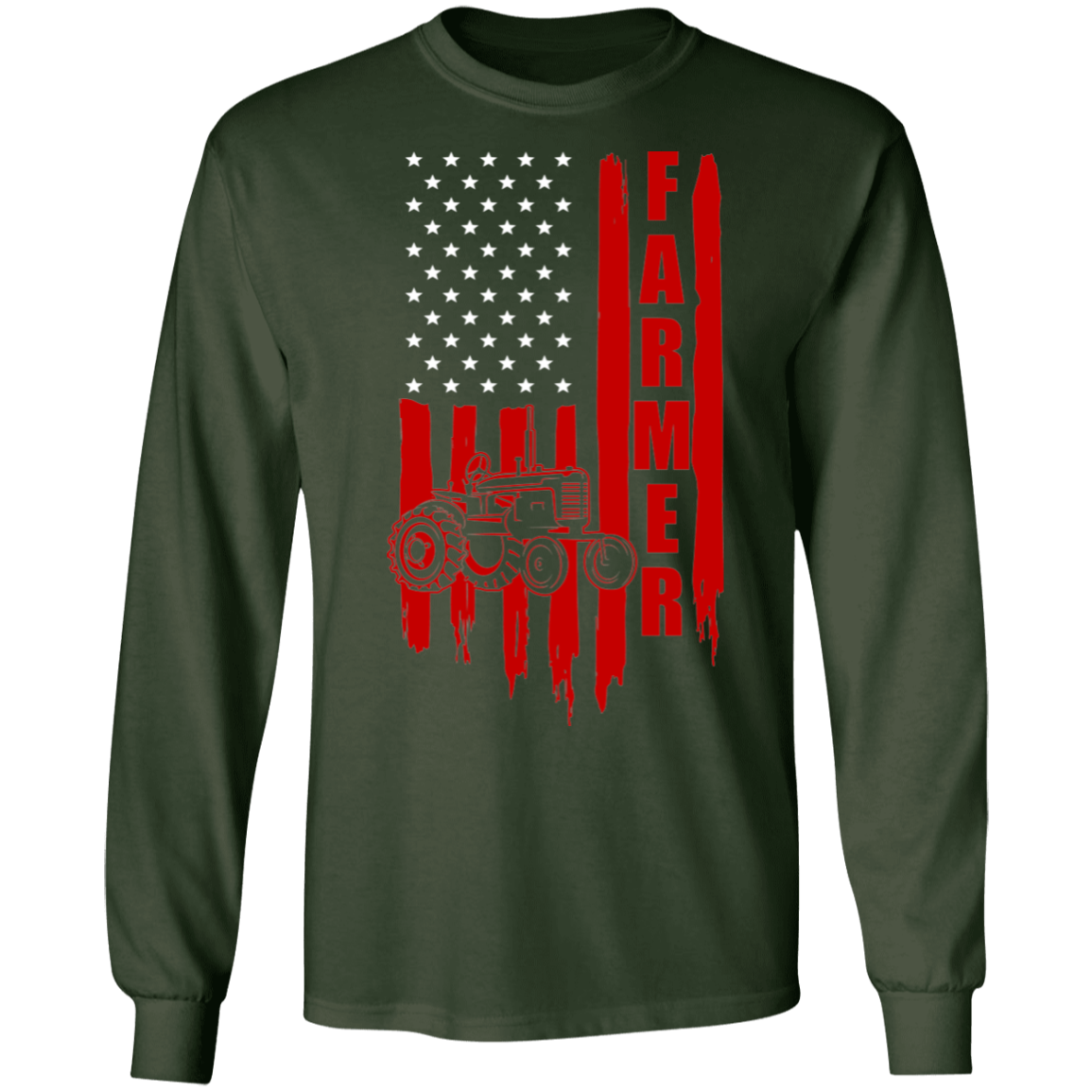 Farmer American Flag Tractor Long Sleeve T-Shirt