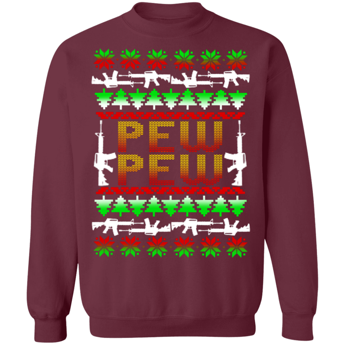 Pew Pew Rifle Firearm Freedom Patriot Ugly Christmas Crewneck Sweatshirt