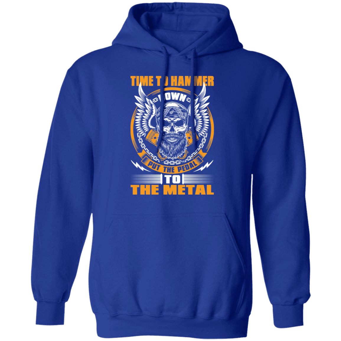 Time to Hammer Down Put the Pedal to the Metal Racing Bearded Skull Pullover Hoodie