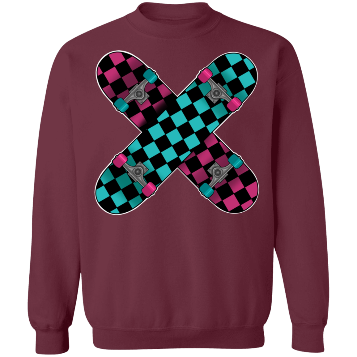 Retro 80's Checkered Skateboards Skateboarding Crewneck Sweatshirt