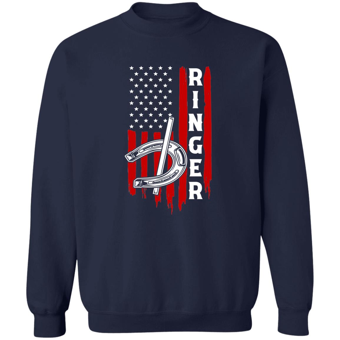 Ringer Horseshoe American Flag Crewneck Sweatshirt