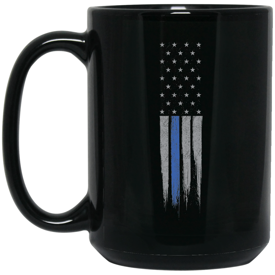 Wheel Spin Addict 15 oz Mug, Police Thin Blue Line American Flag Black Mug
