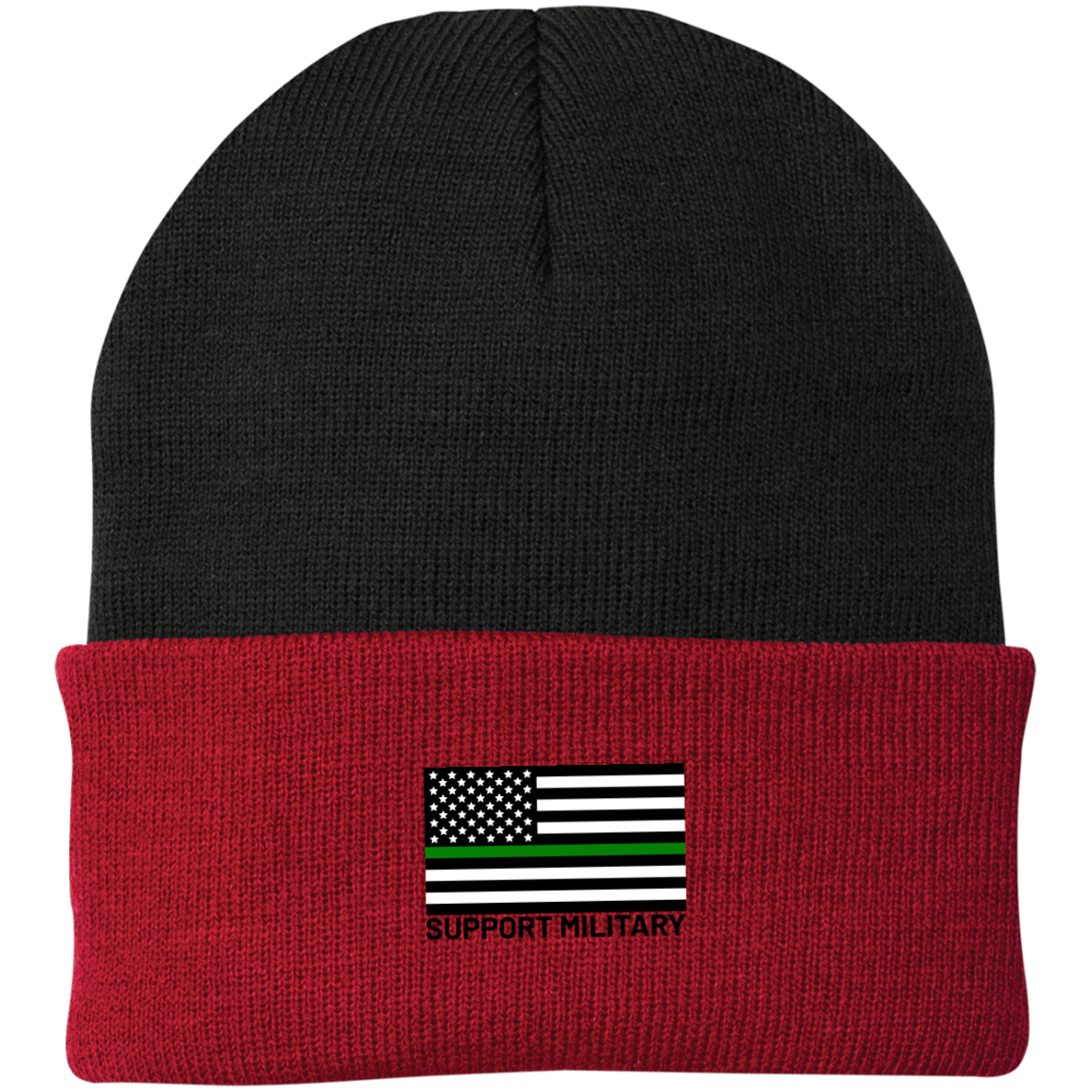 Support Military Thin Green Line American Flag Beanie Cap