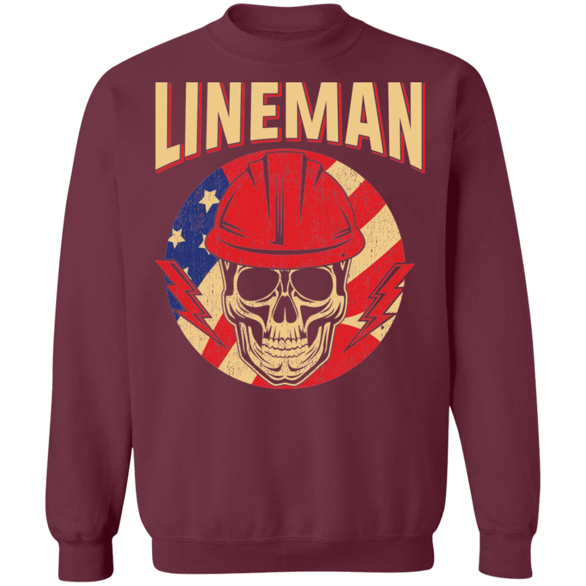 Lineman American Flag Skull Crewneck Sweatshirt
