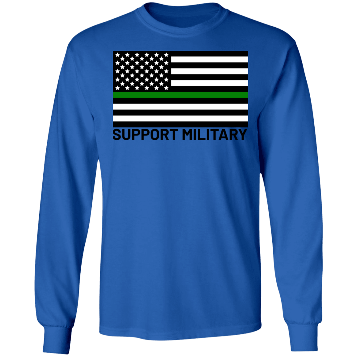 Support Military Green Line American Flag Long Sleeve T-Shirt
