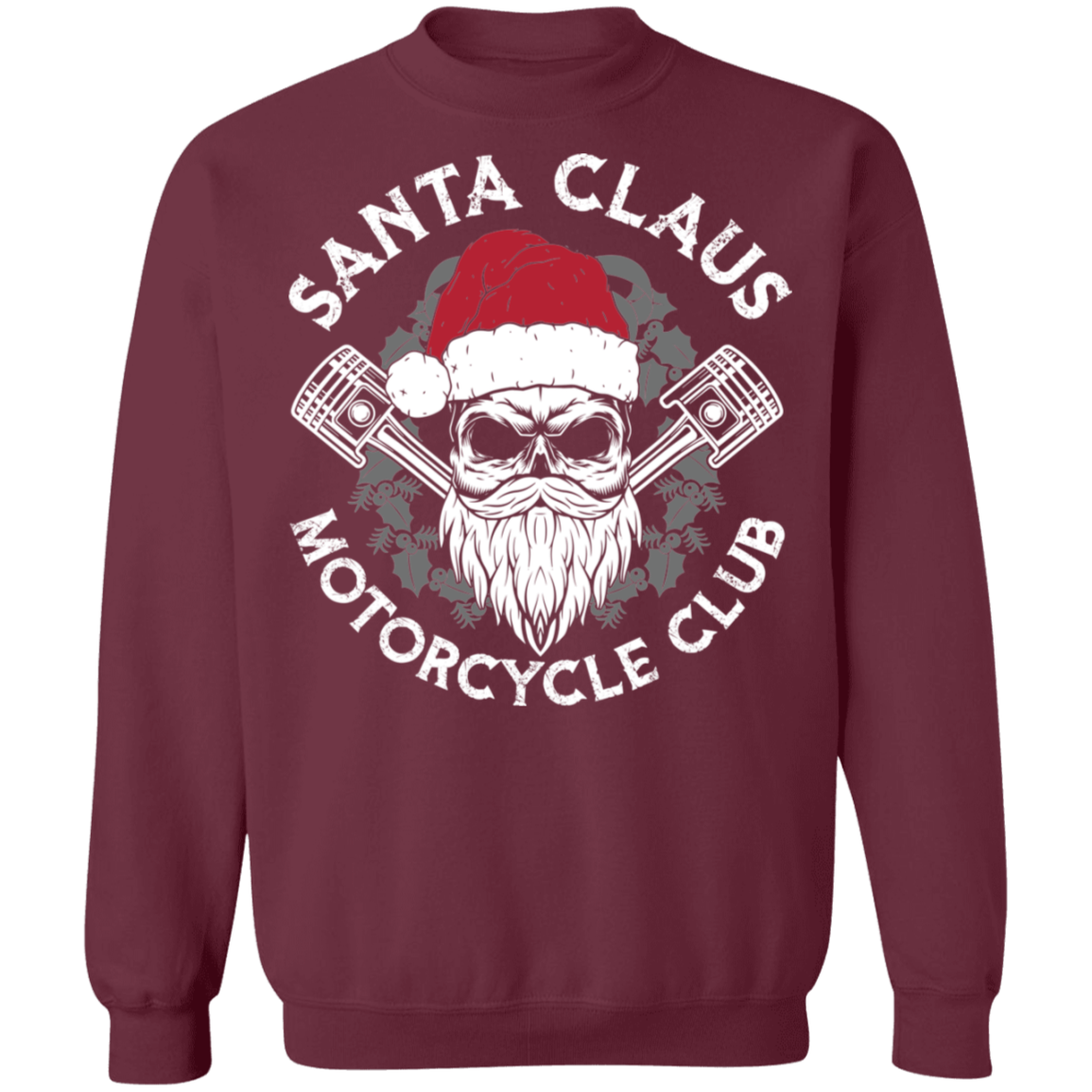 Santa Claus Motorcycle Club Piston Skull Motorcycle Crewneck Sweatshirt