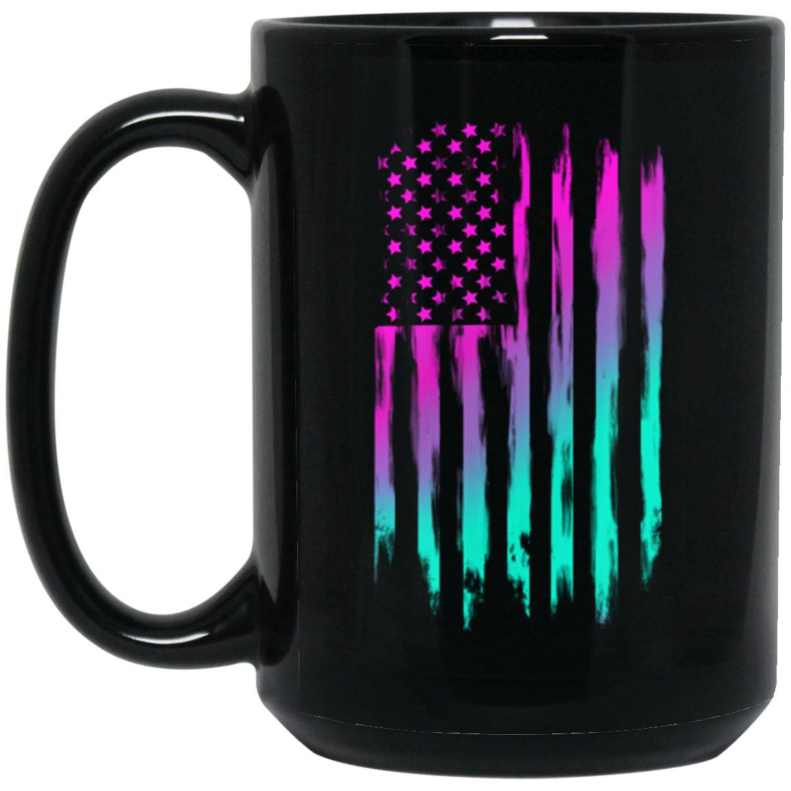 Retro Rave American Flag 15 oz. Black Coffee Mug