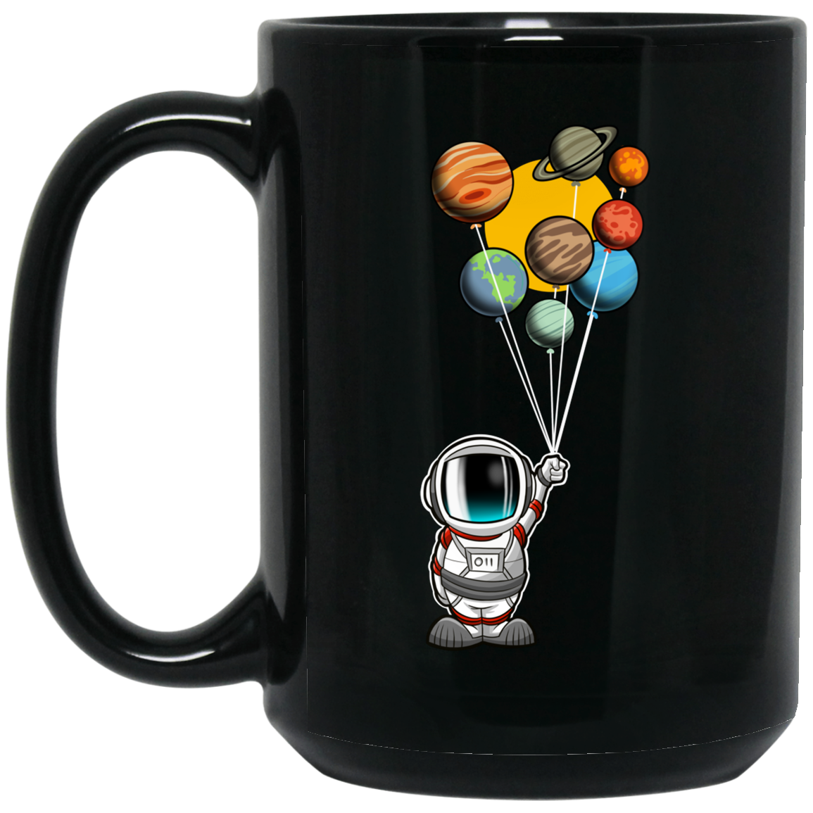 Astronaut Balloon Birthday 15 oz. Black Coffee Mug
