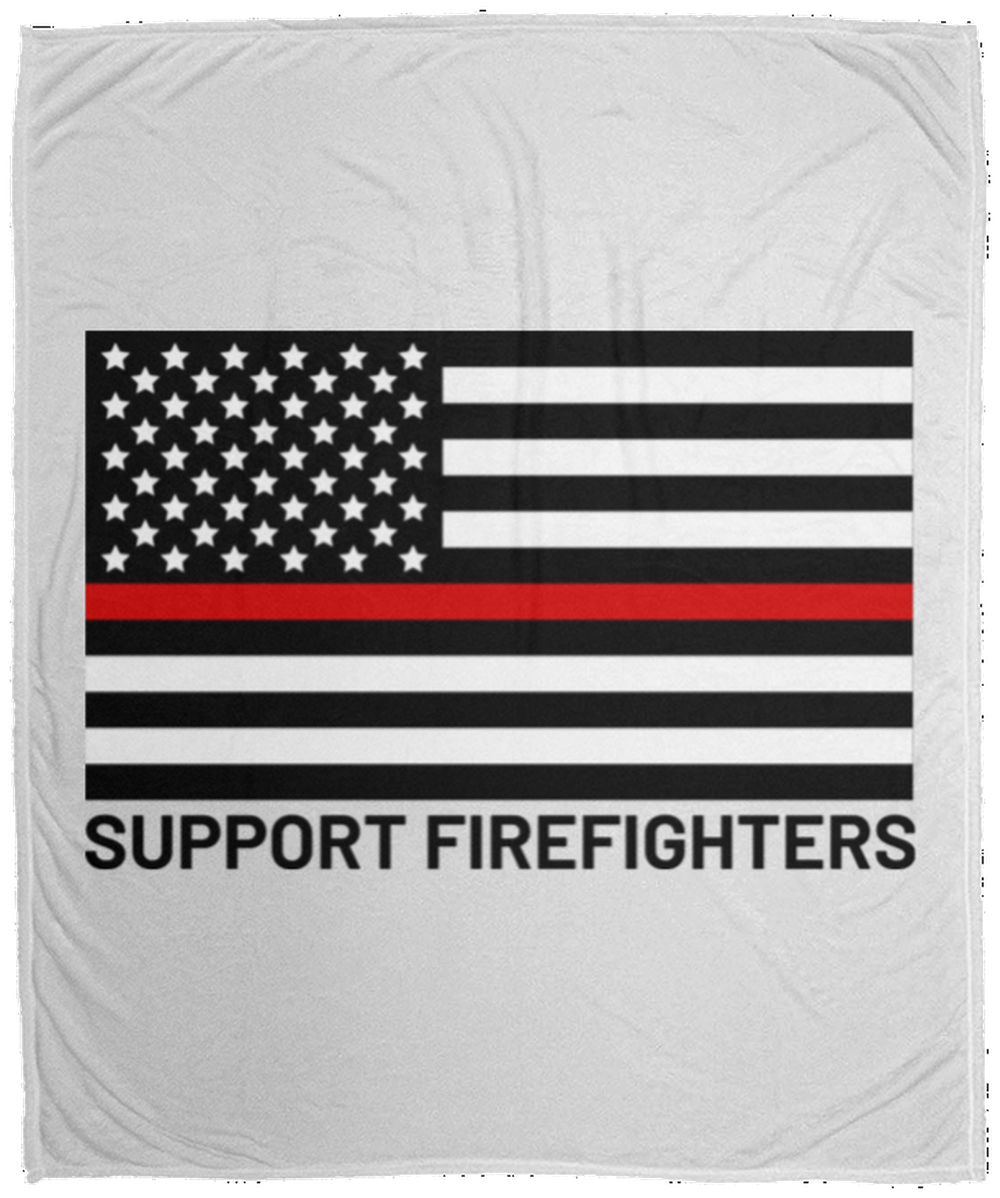 Support Firefighters Thin Red Line American Flag Fleece Blanket - 50x60