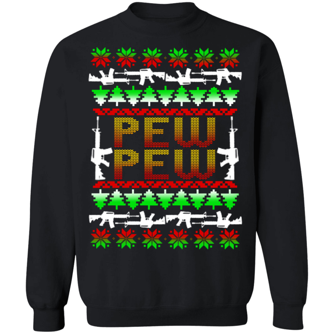 Pew Pew Rifle Firearm Freedom Patriot Ugly Christmas Crewneck Sweatshirt