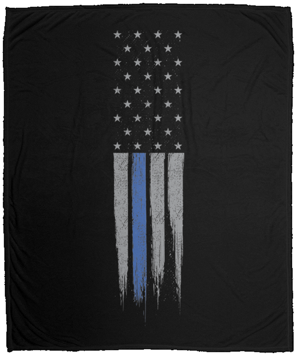 Law Enforcement Thin Blue Line American Flag Fleece Blanket - 50x60
