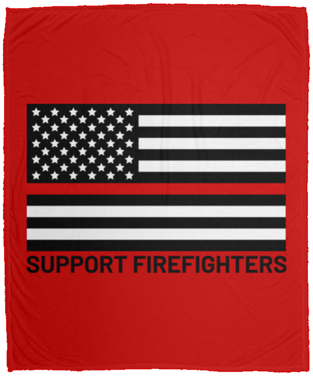 Support Firefighters Thin Red Line American Flag Fleece Blanket - 50x60