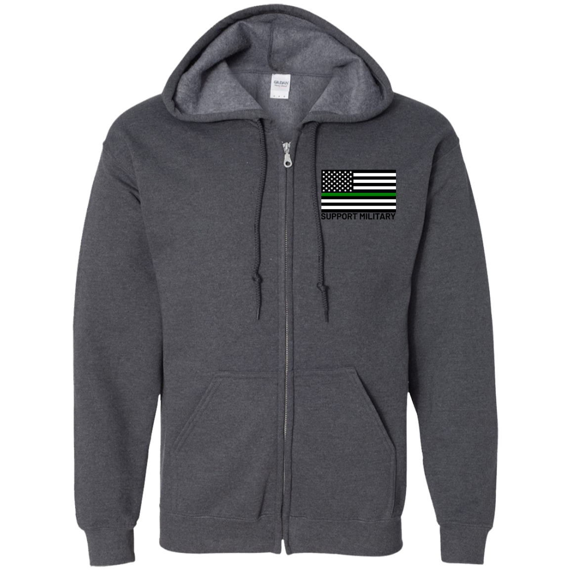 Support Military Thin Green Line American Flag Zip Up Hooded Sweatshirt