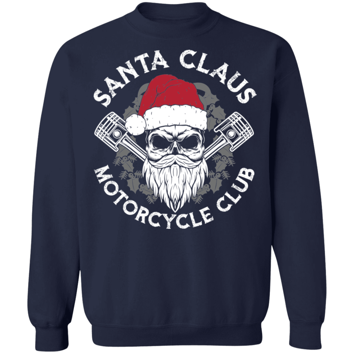 Santa Claus Motorcycle Club Piston Skull Motorcycle Crewneck Sweatshirt