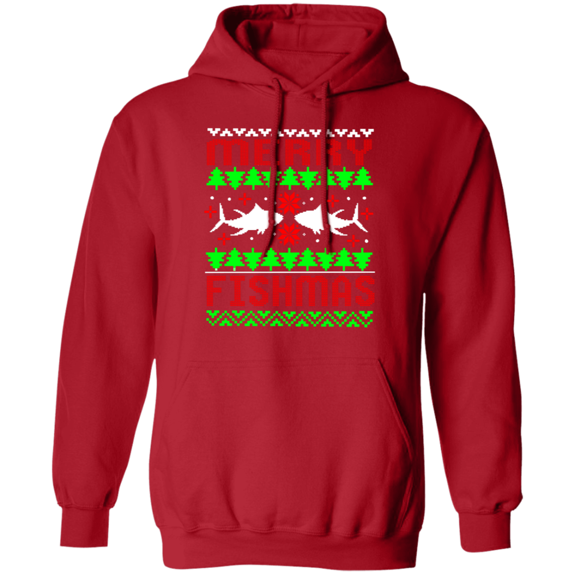 Merry Fishmas Saltwater Ugly Christmas Pullover Hoodie